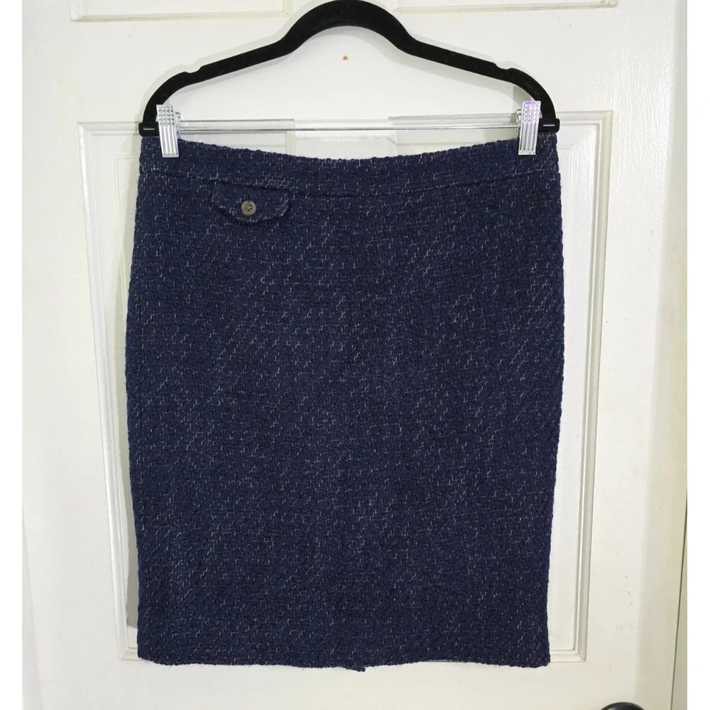 J Crew Womens Navy Blue Wool‎ Blend Tweed Knee Length Pencil Skirt Size 10 NWT